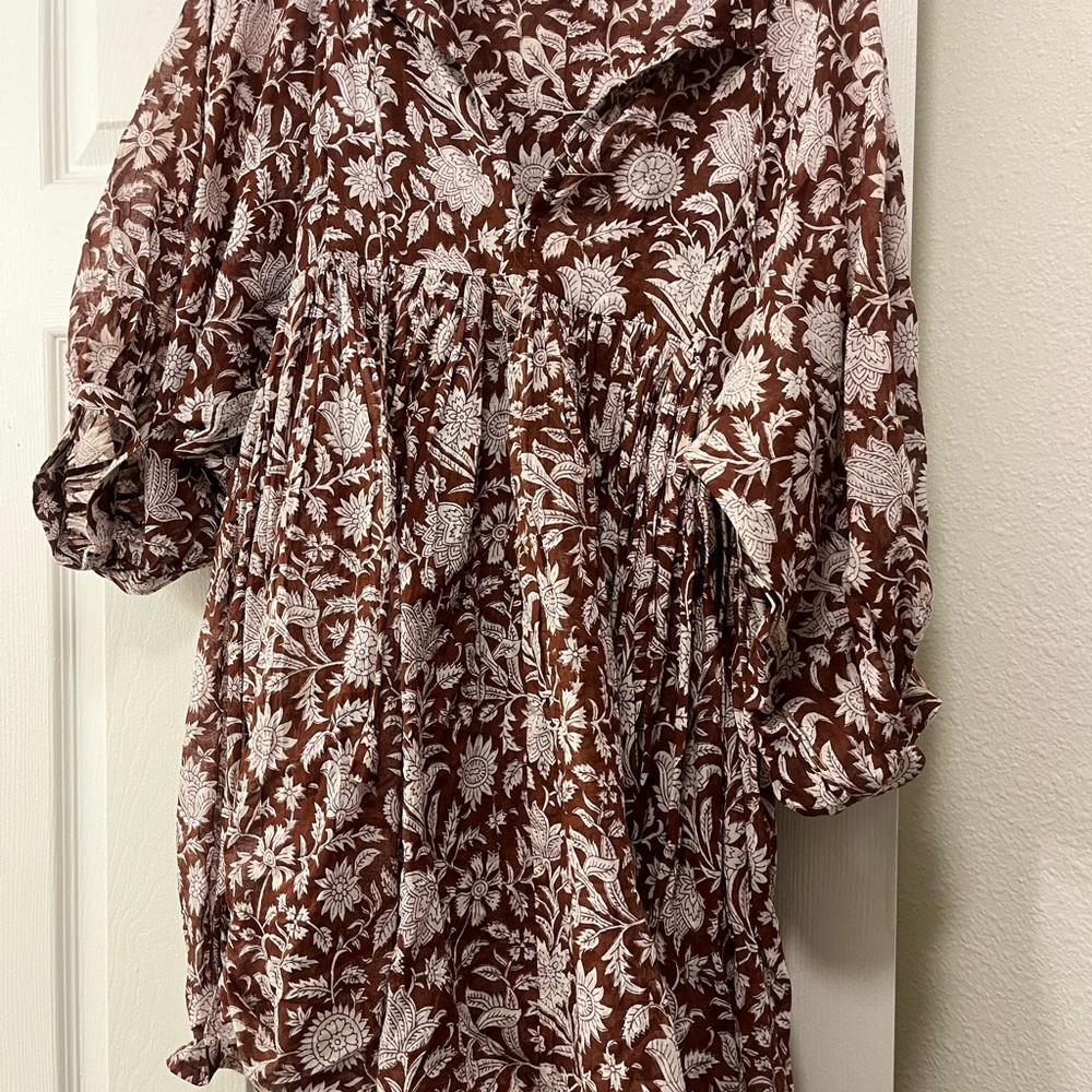 Daughters of India Brown and White Floral Mini Dress